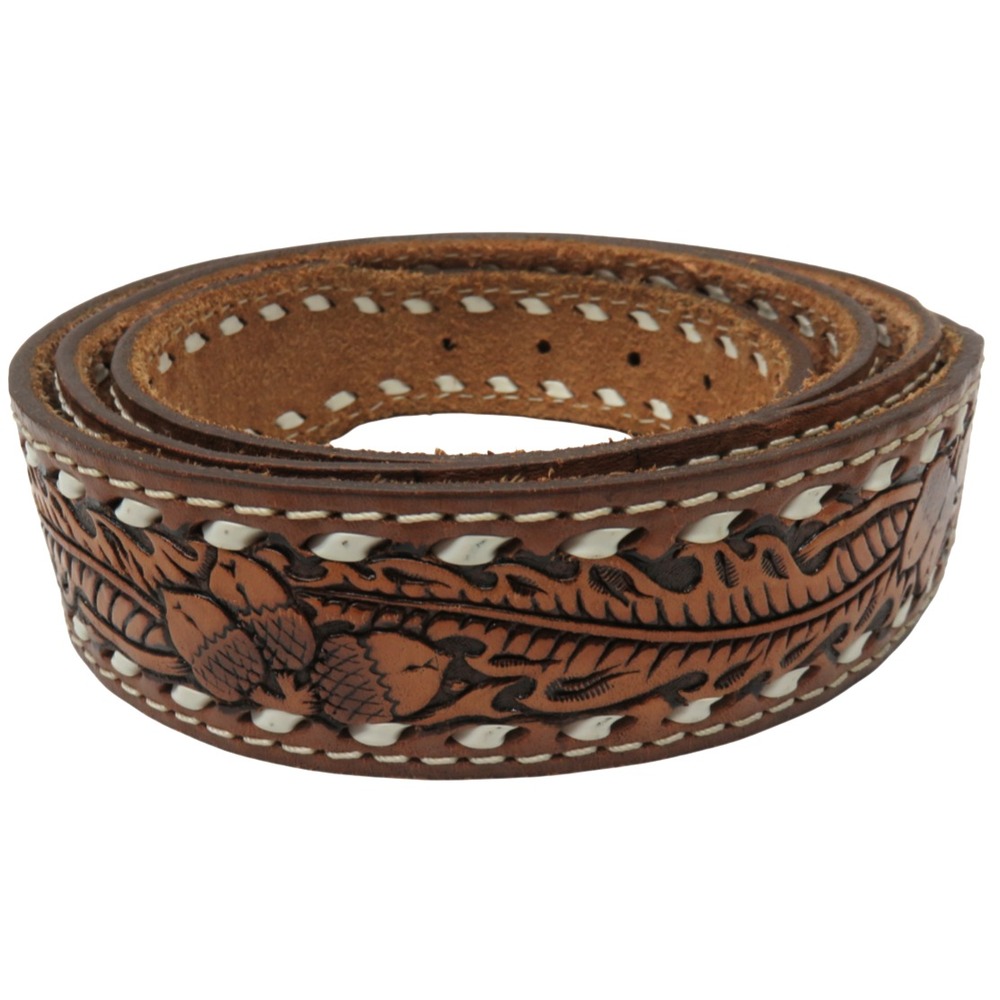 Vintage Brown Hand Tooled Leather Belt 58, Brushy Leaf, no Buckle [5511X]‎ USA